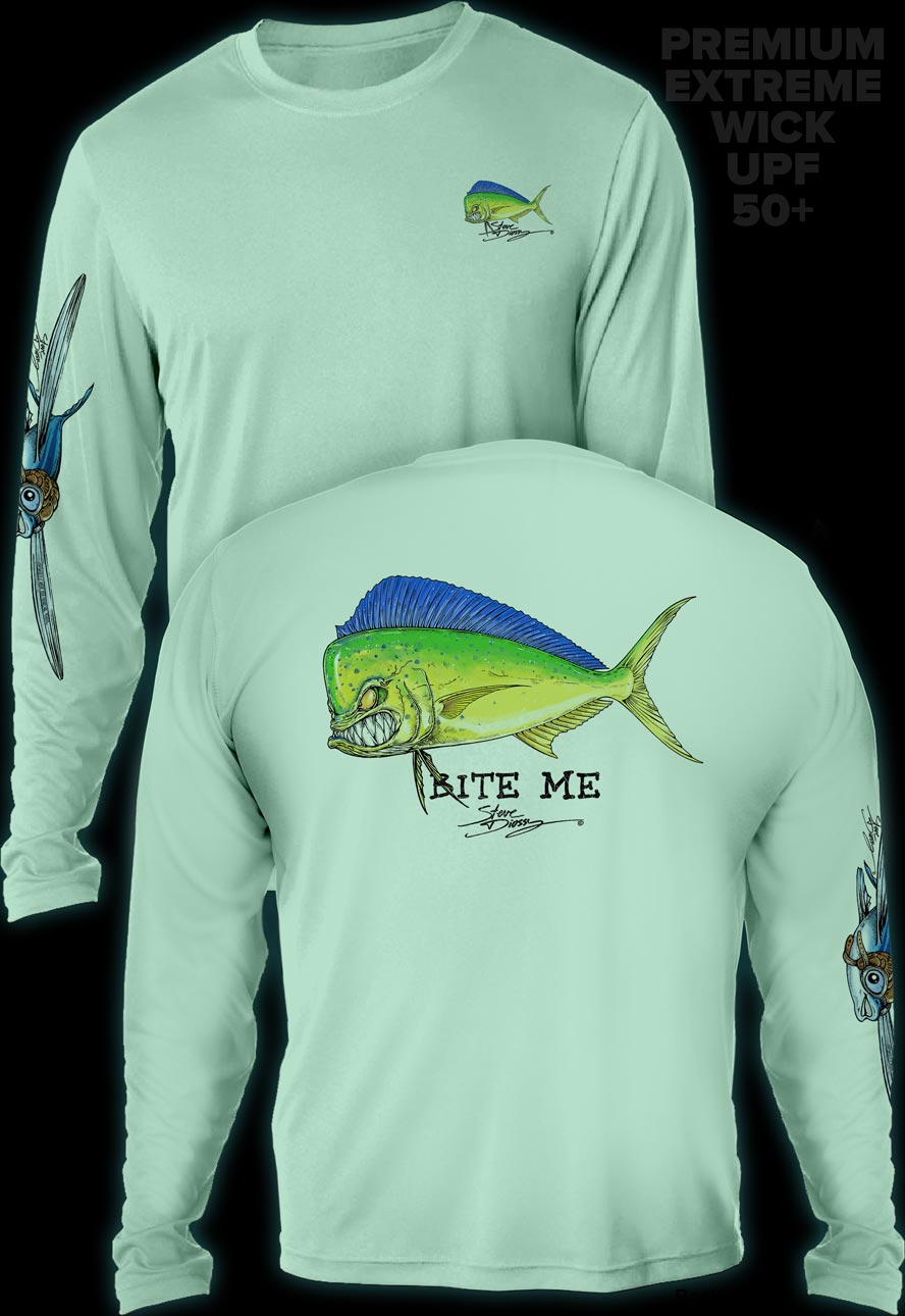 "Bite Me Mahi" Men's Extreme Wick Long Sleeve Performance Shirt ᴜᴘꜰ-ᴛᴇᴇ